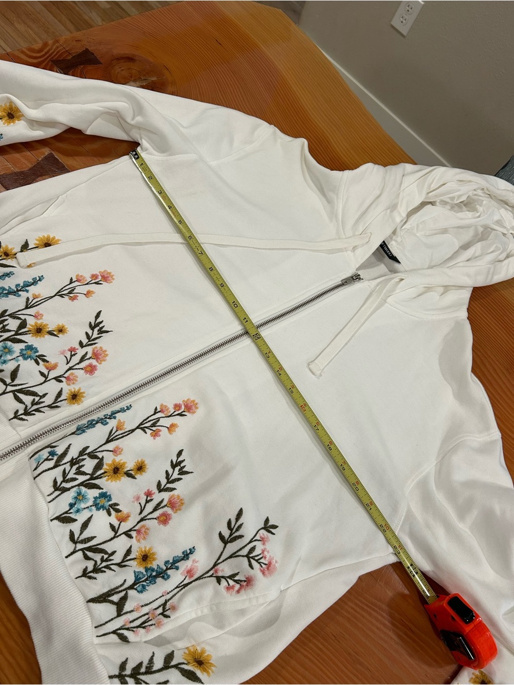 Driftwood White Zip Up Hoodie with Floral Embroidery - Sunny Garden - Picture 8 of 13